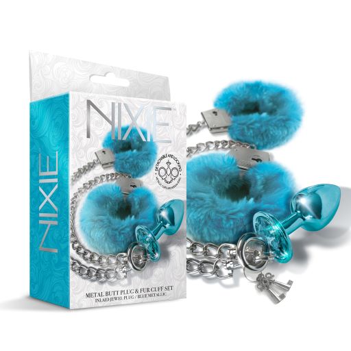 NIXIE METAL PLUG & FURRY CUFF SET BLUE METALLIC - GN1000321