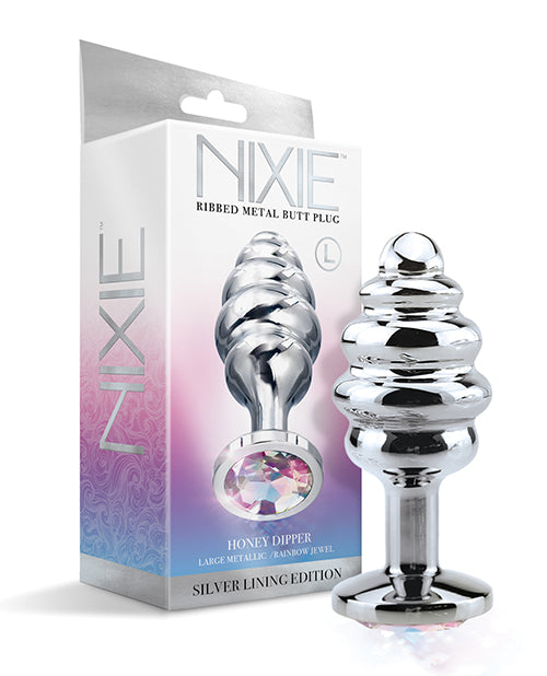 NIXIE HONEY DIPPER LARGE RIBBED STAINLESS STEEL PLUG - GN1000330