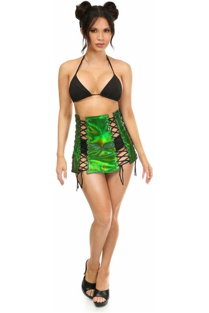 Green Holo Lace-Up Skirt