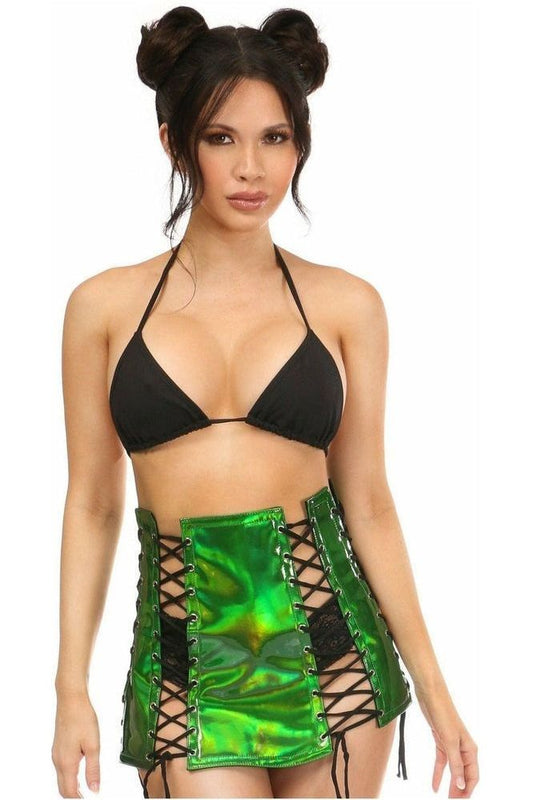 Green Holo Lace-Up Skirt