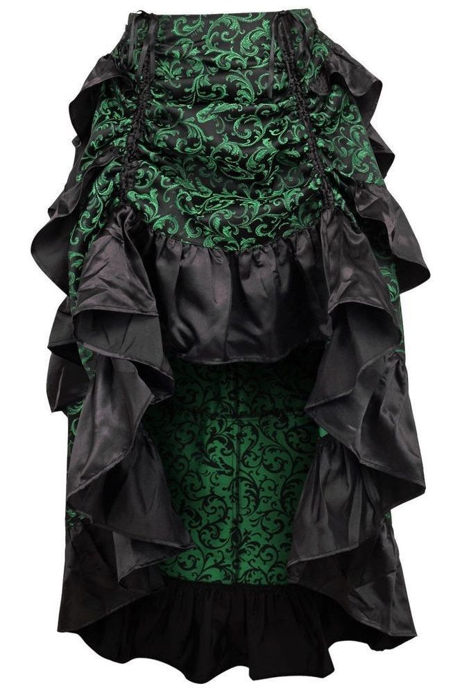 Green/Black Brocade Adjustable High Low Bustle Skirt
