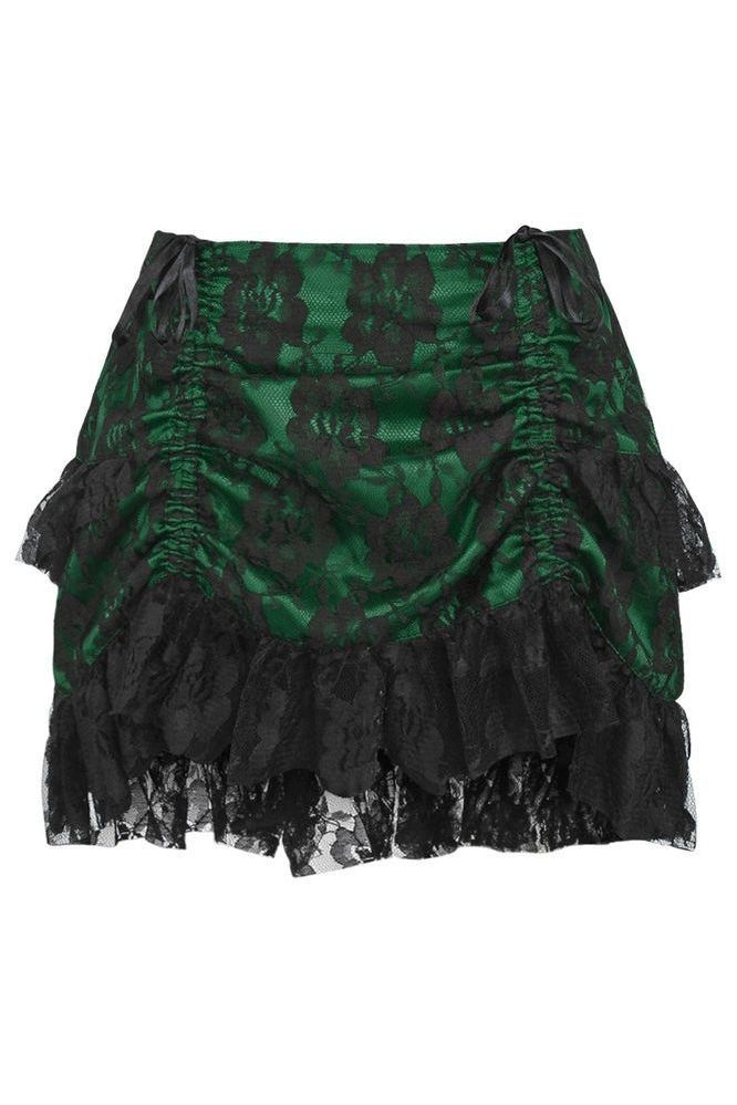 Green/Black Lace Ruched Bustle Skirt