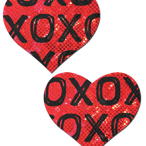 PASTEASE SHATTERED GLASS DISCO BALL RED W/ BLACK XO HEART - PASHRTXORDBK