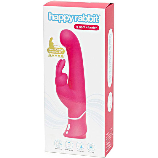Happy Rabbit G-Spot Rechargeable Silicone Rabbit Vibrator Pink-Pinkfoxxx