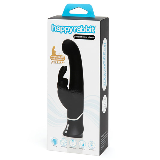 Happy Rabbit G-Spot Stroking Rechargeable Silicone Rabbit Vibrator Black-Pinkfoxxx