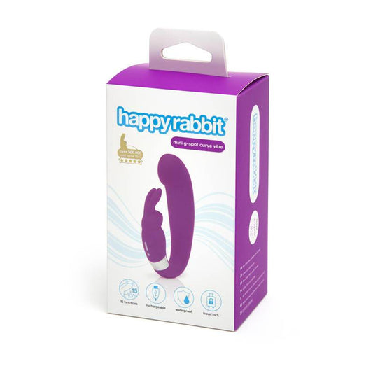 Happy Rabbit Mini G-Spot Curve Vibe Rechargeable Silicone Dual Stimulator Purple-Pinkfoxxx
