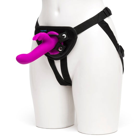 Happy Rabbit Rechargeable Silicone Vibrating Strap-On Harness Set Purple-Pinkfoxxx