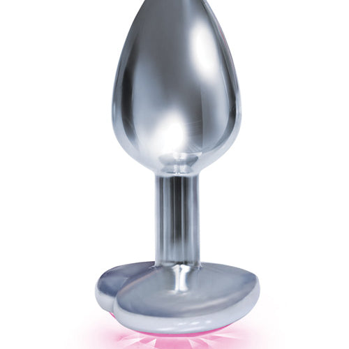 9'S SILVER STARTER HEART BEJEWELED STEEL PLUG PINK - IB26092