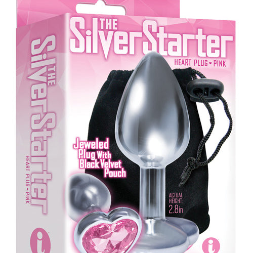 9'S SILVER STARTER HEART BEJEWELED STEEL PLUG PINK - IB26092