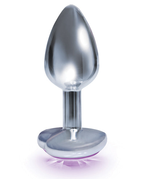 9'S SILVER STARTER HEART BEJEWELED STEEL PLUG VIOLET - IB26102