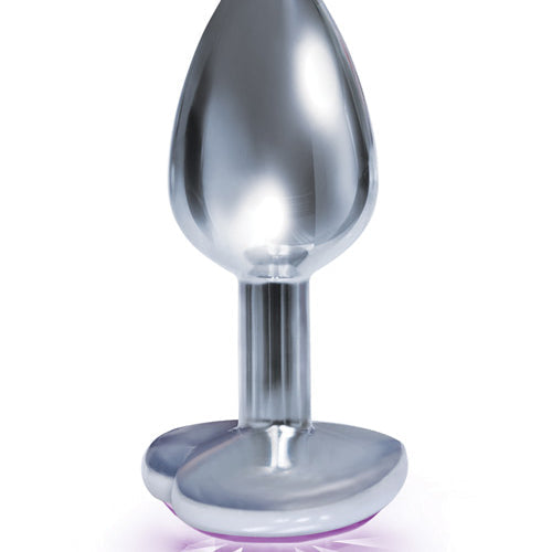 9'S SILVER STARTER HEART BEJEWELED STEEL PLUG VIOLET - IB26102