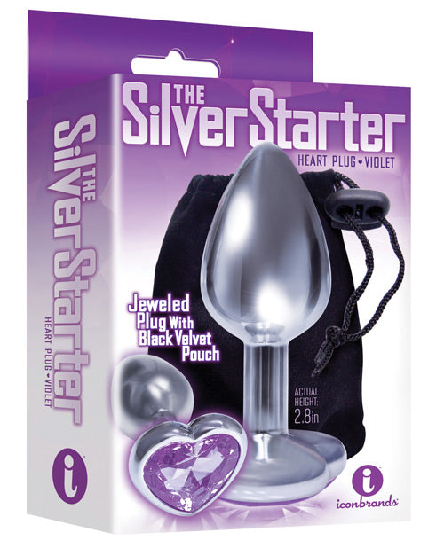9'S SILVER STARTER HEART BEJEWELED STEEL PLUG VIOLET - IB26102