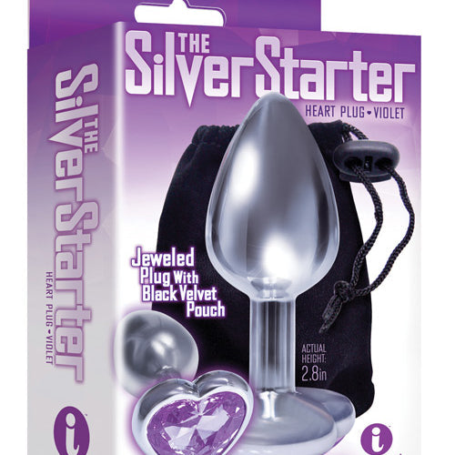 9'S SILVER STARTER HEART BEJEWELED STEEL PLUG VIOLET - IB26102