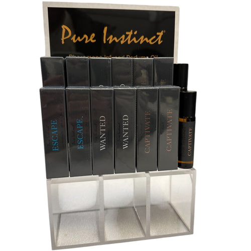 PURE INSTINCT PHEROMONE INFUSED PERFUME OIL MEN ACRYLIC CUBE DISPLAY W/TESTERS