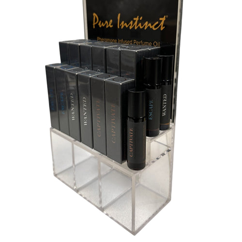 PURE INSTINCT PHEROMONE INFUSED PERFUME OIL MEN ACRYLIC CUBE DISPLAY W/TESTERS