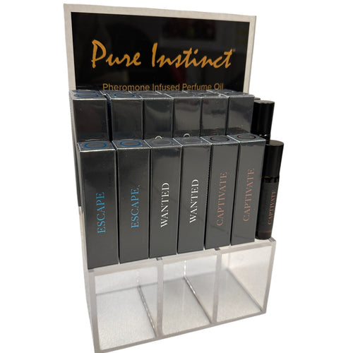 PURE INSTINCT PHEROMONE INFUSED PERFUME OIL MEN ACRYLIC CUBE DISPLAY W/TESTERS