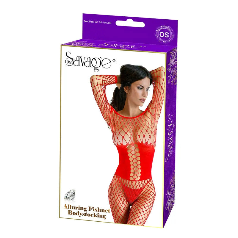 ALLURING FISHNET BODYSTOCKING RED - SAVSB109R