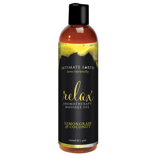 Intimate Earth Relax Aromatherapy Massage Oil Lemongrass & Coconut 4 oz.-Pinkfoxxx