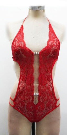 JEWELED FRONT HALTER TEDDY