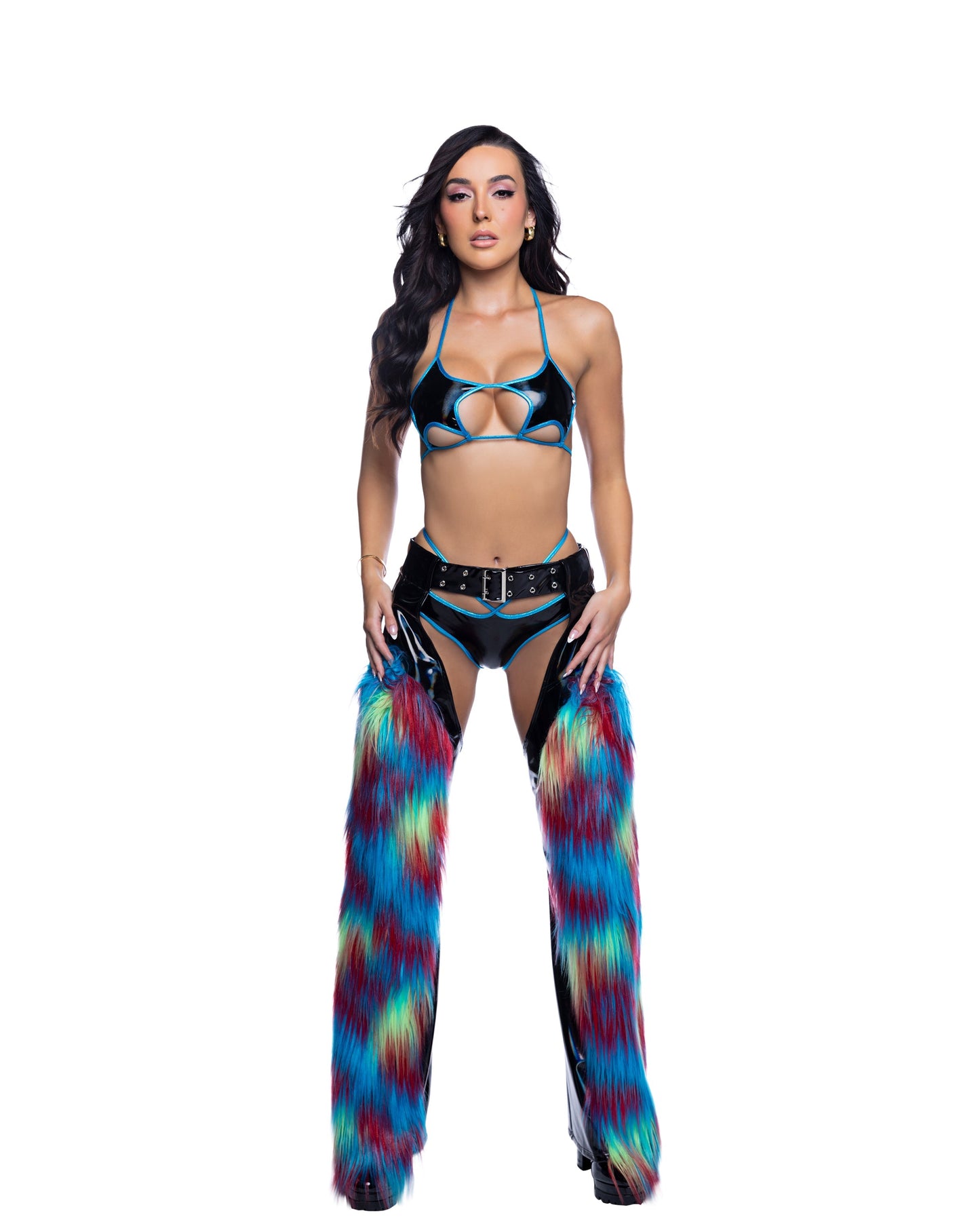 JR299 - PVC & Faux Fur Belted Chaps