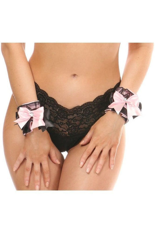Kitten Collection Lt Pink/Black Lace Wrist Cuffs (set of 2)