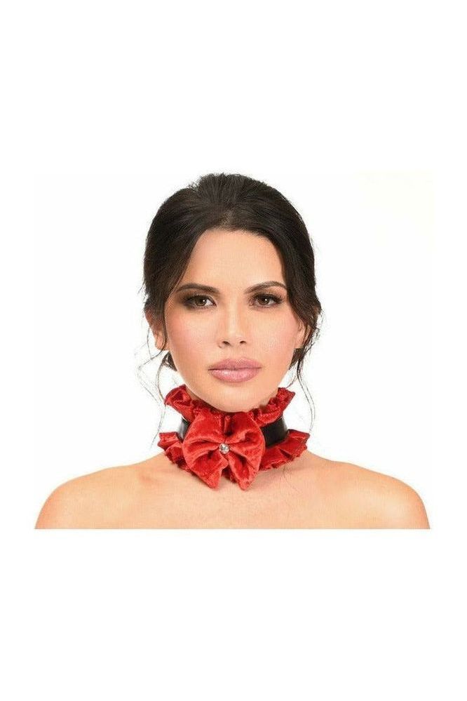 Kitten Collection Red Velvet & Faux Leather Choker