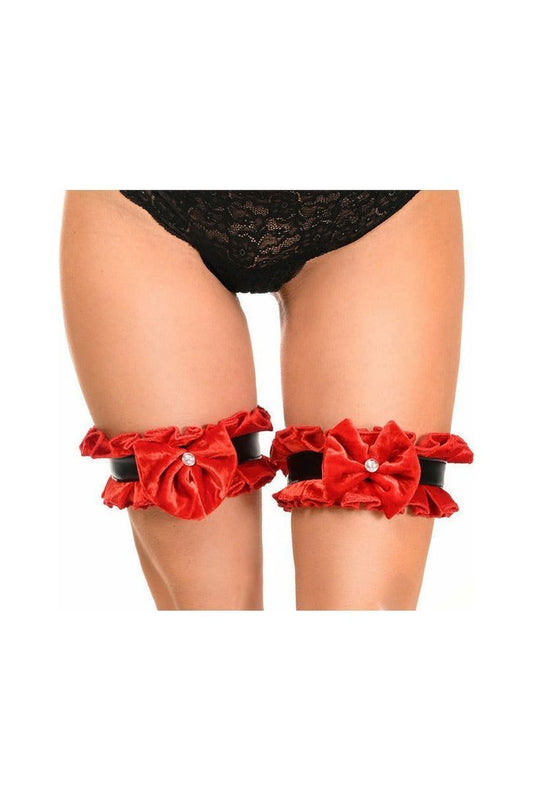 Kitten Collection Red Velvet & Faux Leather Leg Garters (set of 2)