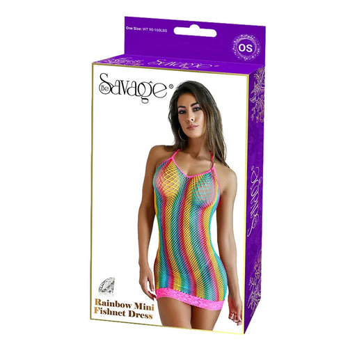 RAINBOW MINI FISHNET DRESS - SAVSD109R