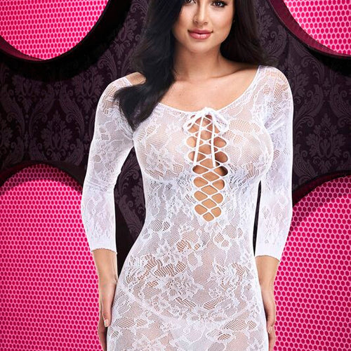 LAPDANCE LACE OFF THE SHOULDER MINI DRESS WHITE O/S - XGLC74WHT