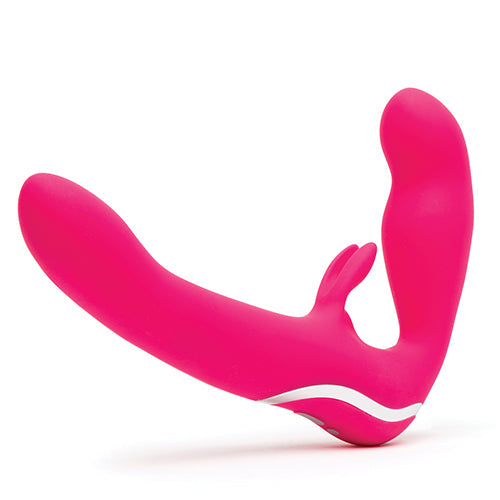 HAPPY RABBIT RECHARGEABLE PINK VIBRATING STRAPLESS STRAP ON - LH74311