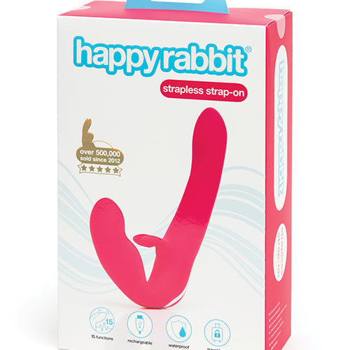 HAPPY RABBIT RECHARGEABLE PINK VIBRATING STRAPLESS STRAP ON - LH74311