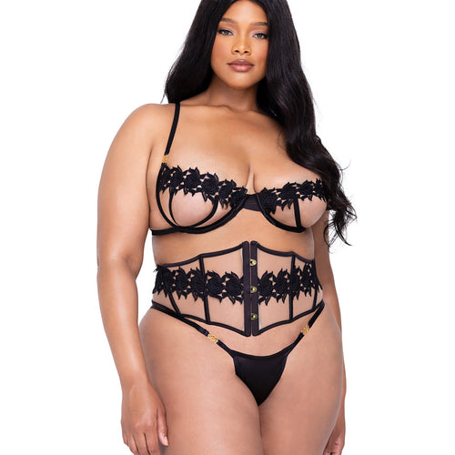 LI648 - Ebony Rose 3-Piece Waspie Short Set