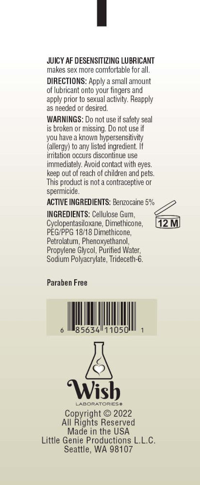 JUICY AF DESENSITIZING GEL LUBE 2OZ