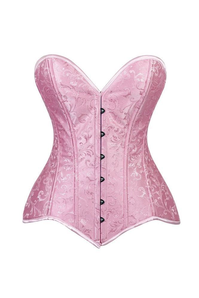 Lavish 2 PC Lt Pink Brocade Corset & Black Lace Skirt Set
