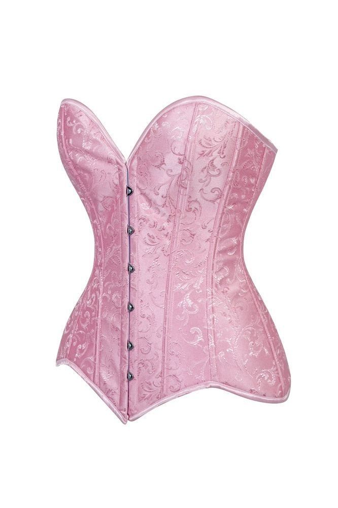 Lavish 2 PC Lt Pink Brocade Corset & Black Lace Skirt Set