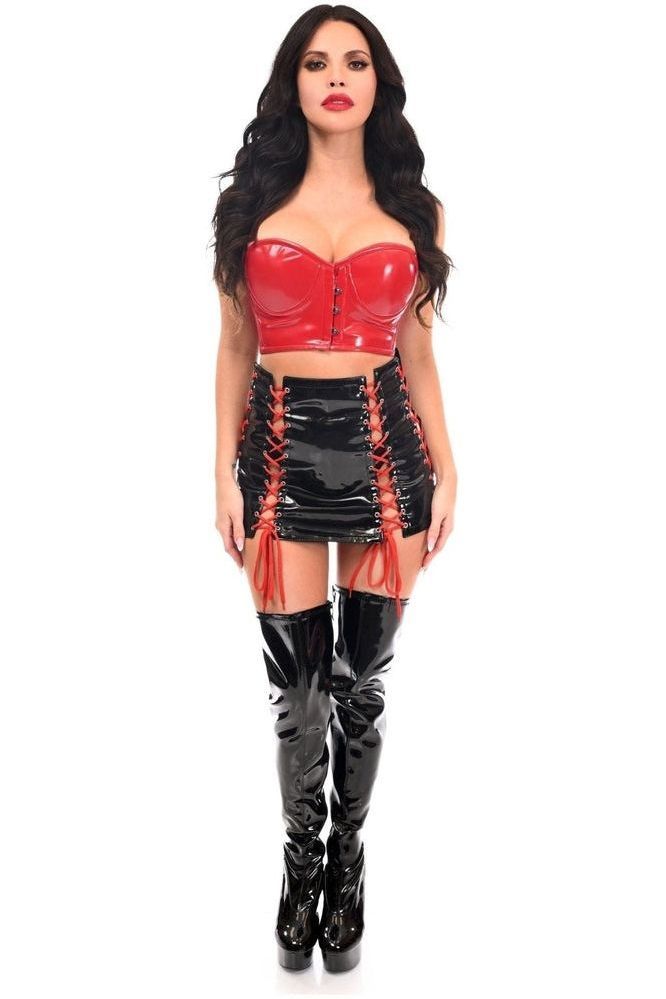Lavish 2 PC Red/Black Patent Bustier & Skirt Set