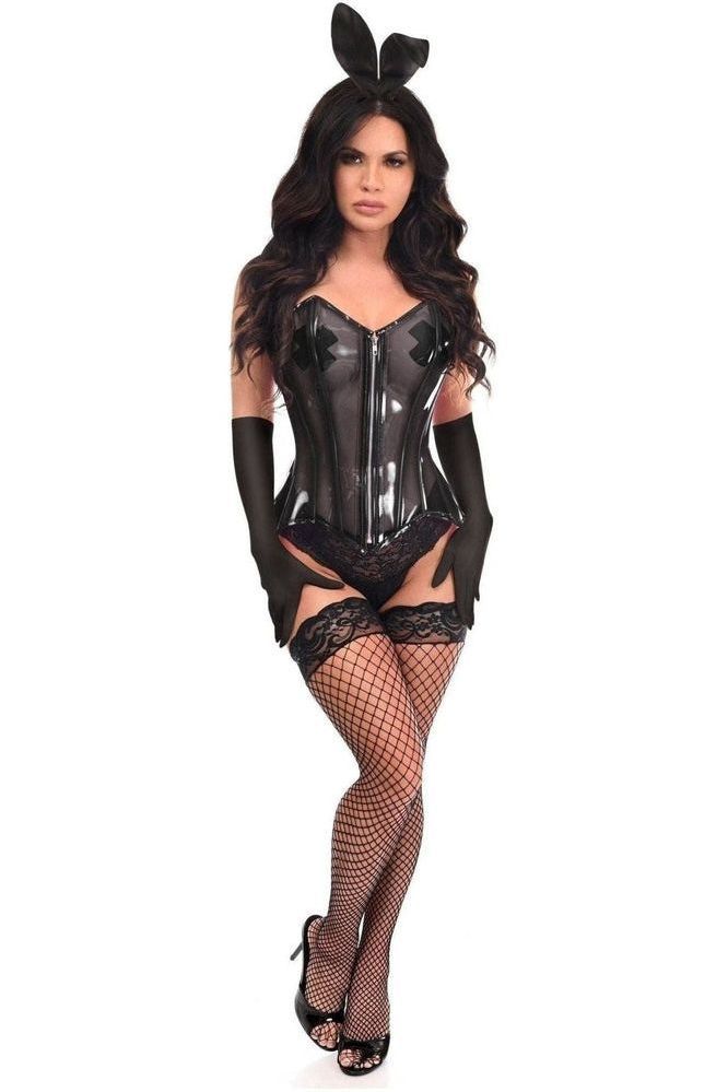 Lavish 4 PC Clear Black Bunny Corset Costume