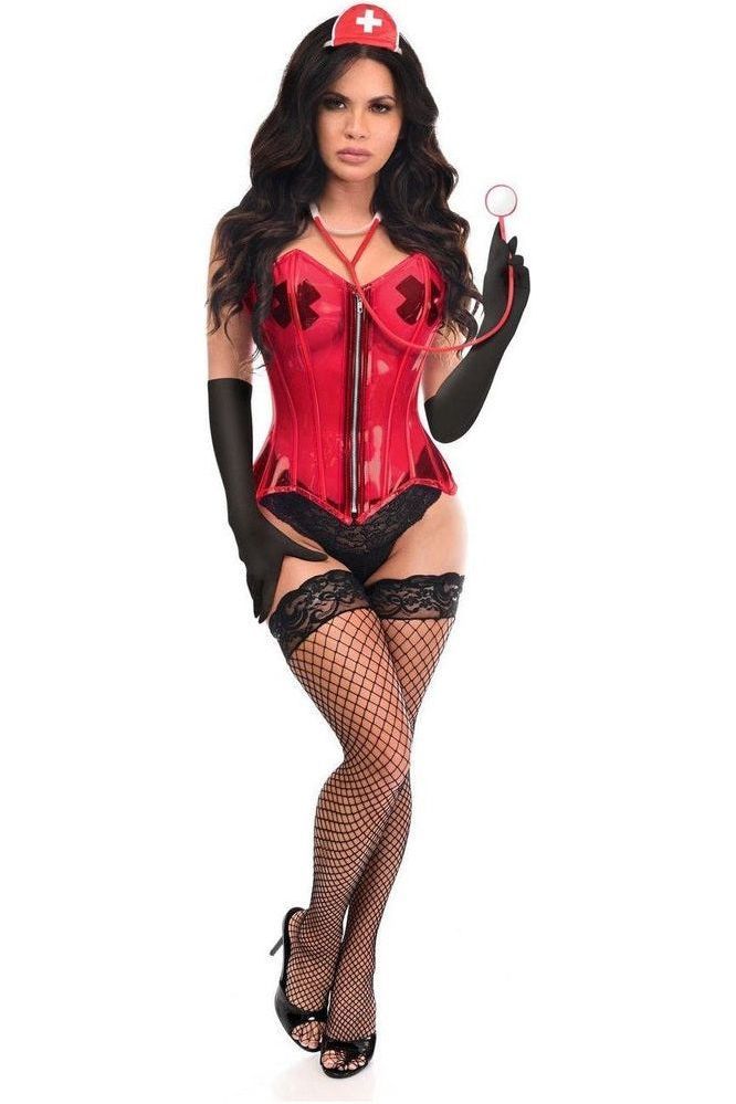 Lavish 4 PC Clear Pin-Up Nurse Corset Costume