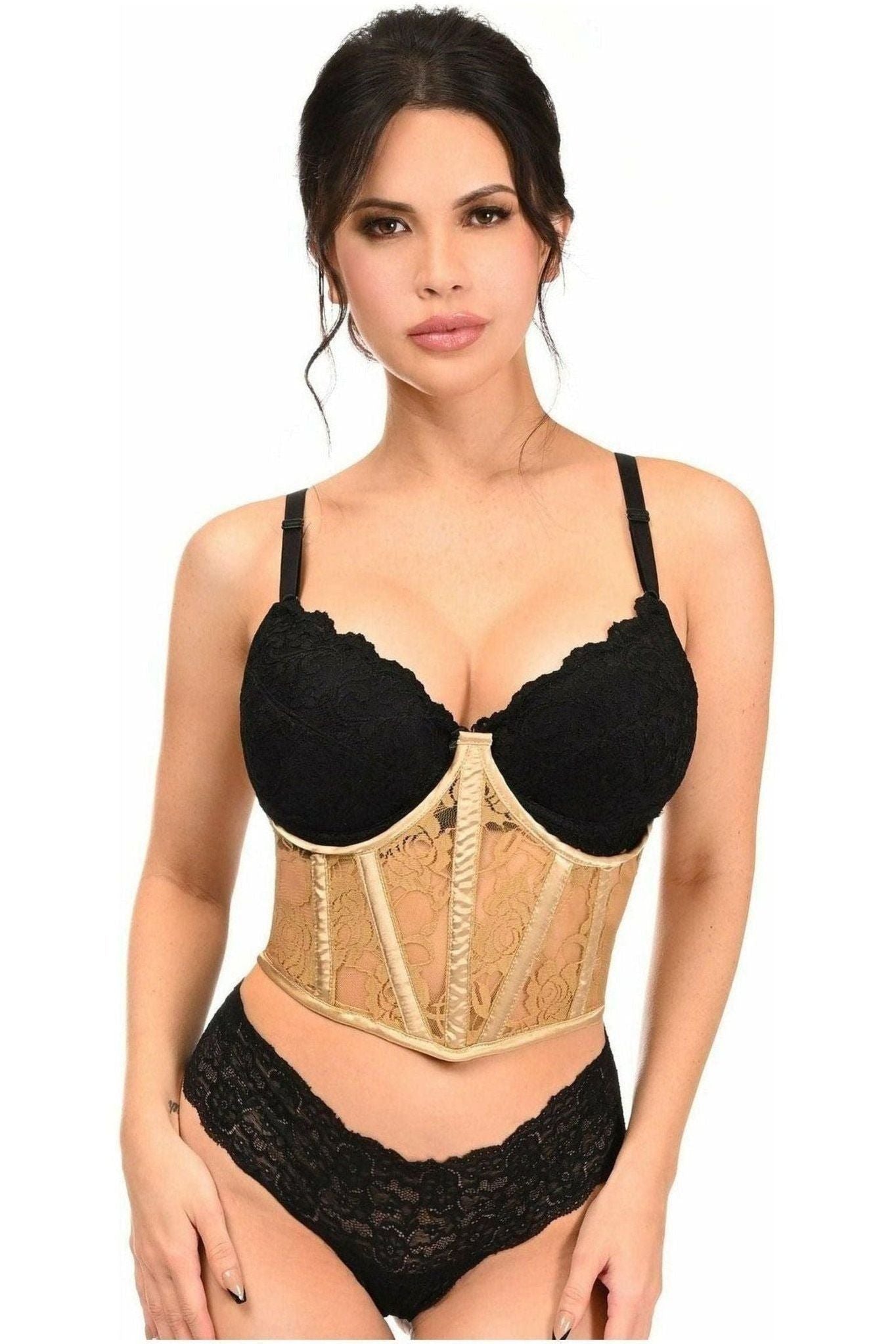 Lavish Beige Sheer Lace Underwire Waist Cincher Corset