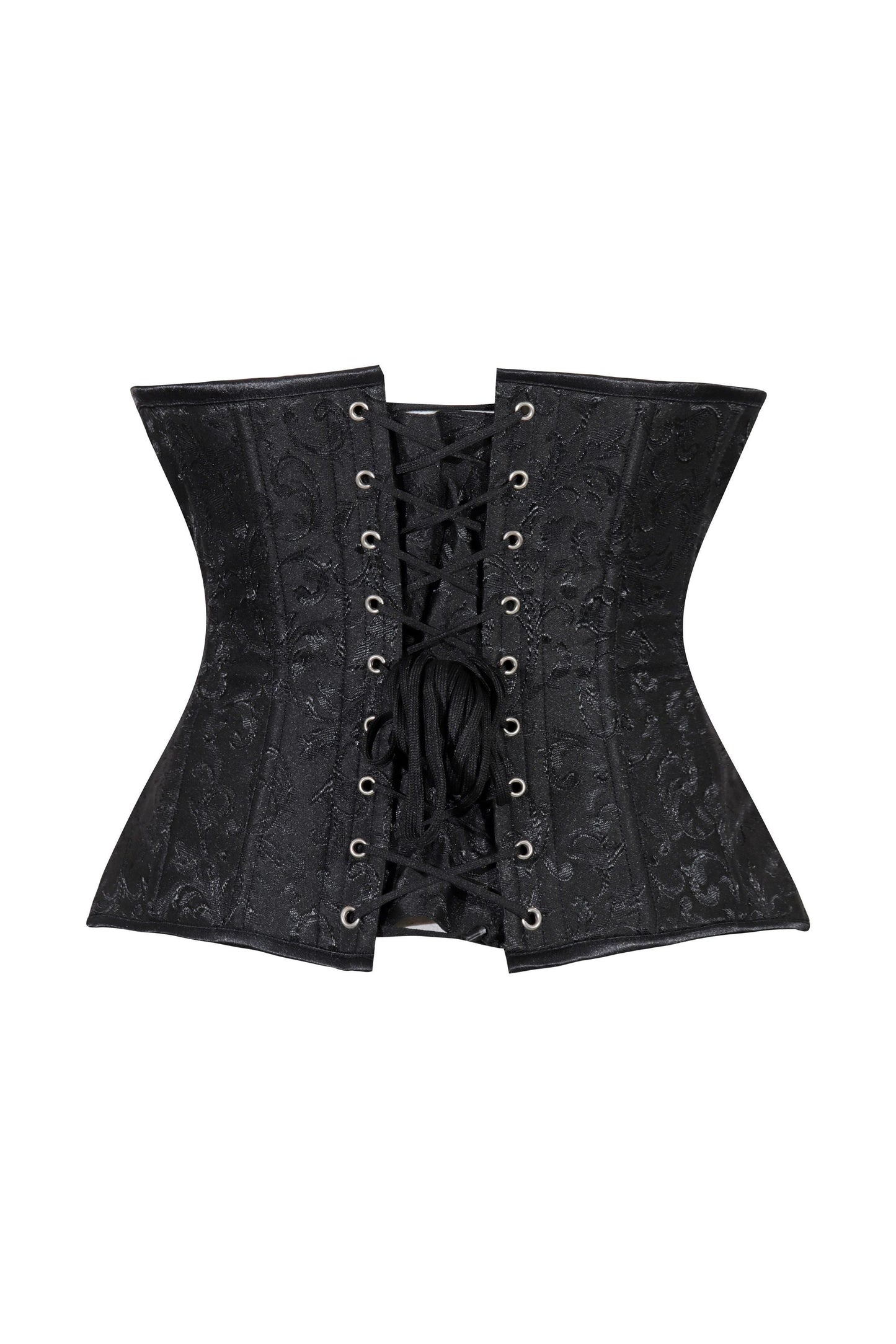 Lavish Black Brocade Waist Cincher Under Bust Corset w/Front Busk Closure