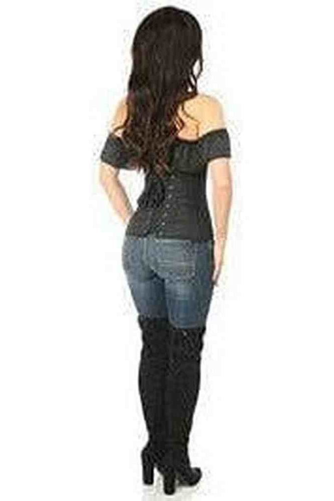 Lavish Black Cotton Off-The-Shoulder Corset