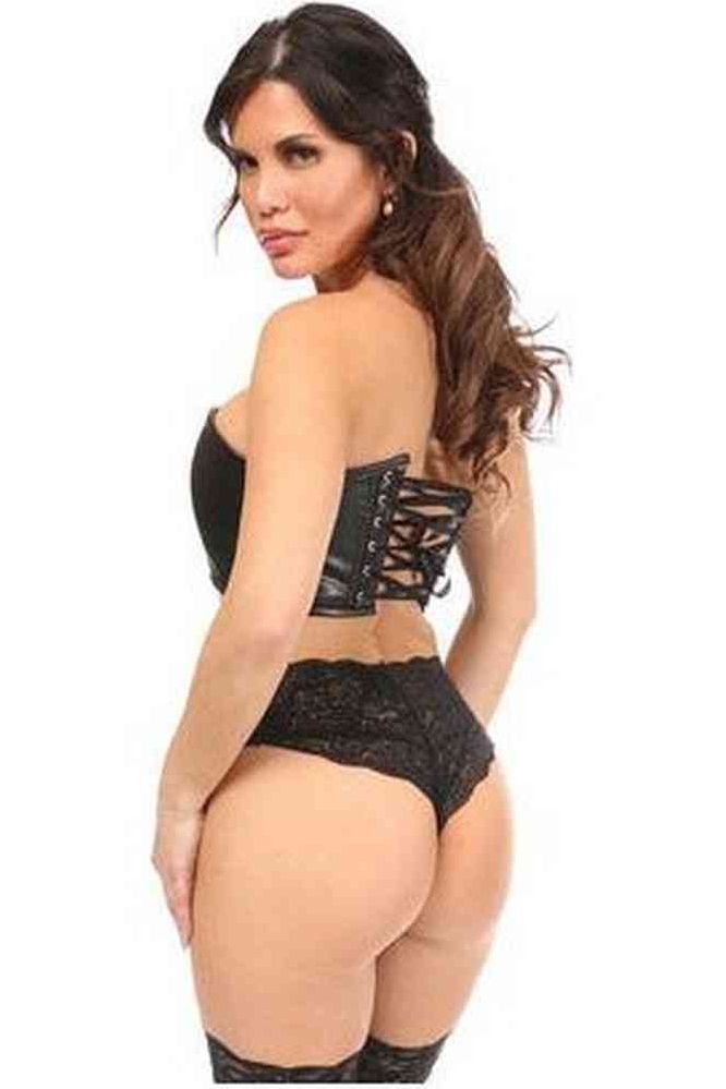 Lavish Black Faux Leather Short Bustier Top