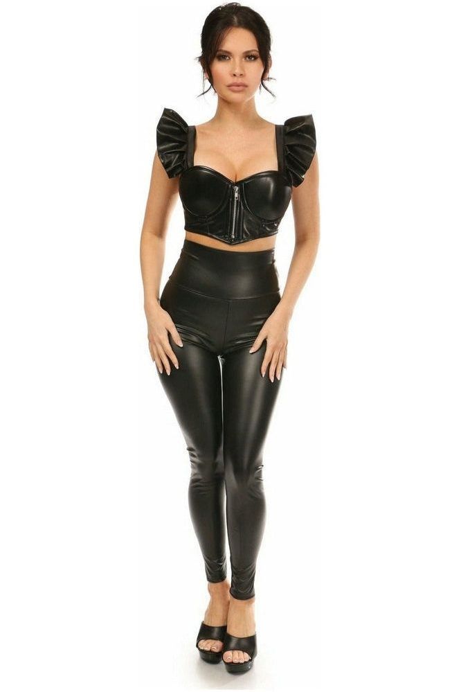 Lavish Black Faux Leather Underwire Bustier Top w/Removable Ruffle Sleeves