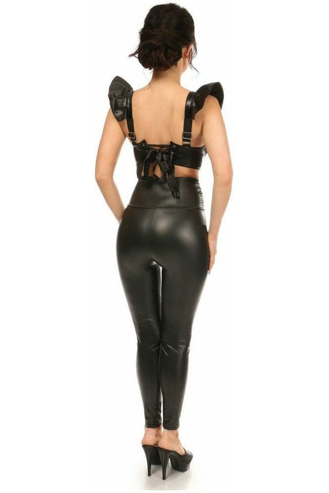 Lavish Black Faux Leather Underwire Bustier Top w/Removable Ruffle Sleeves