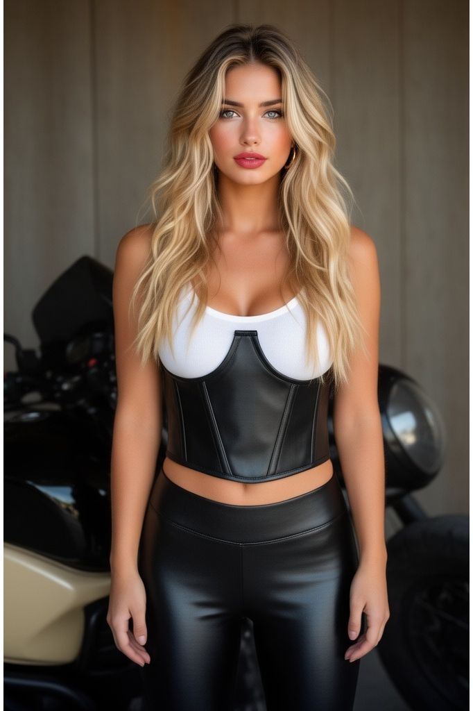 Lavish Black Faux Leather Underwire Cincher Corset