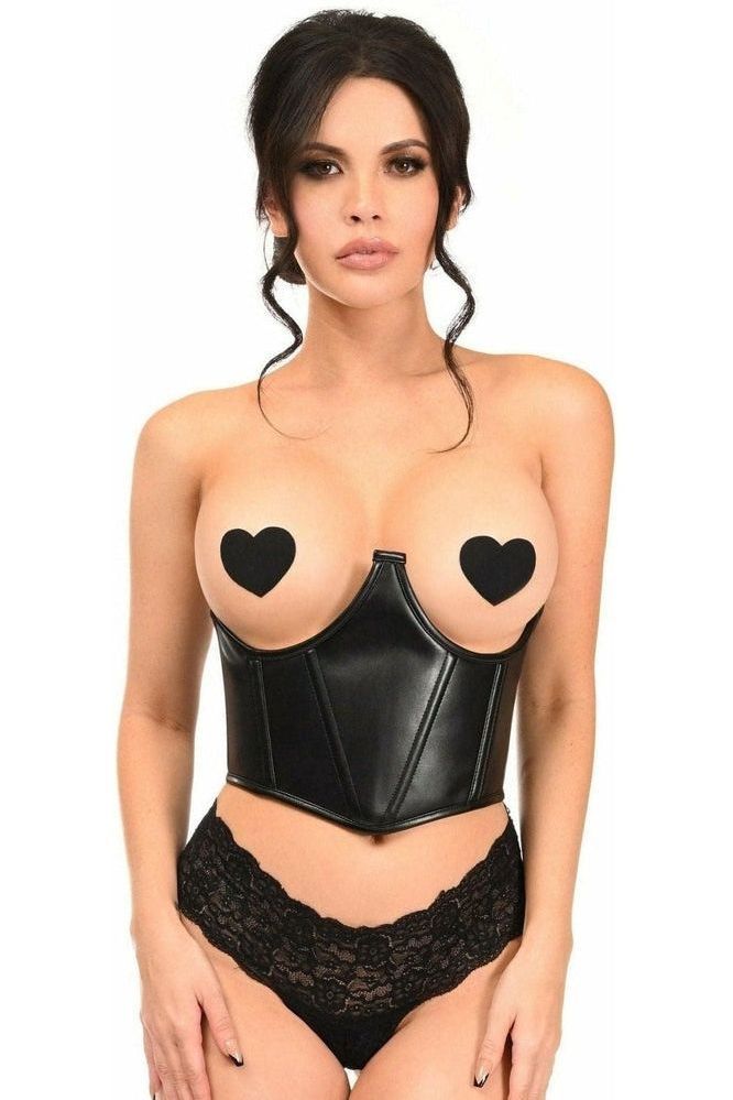 Lavish Black Faux Leather Underwire Cincher Corset