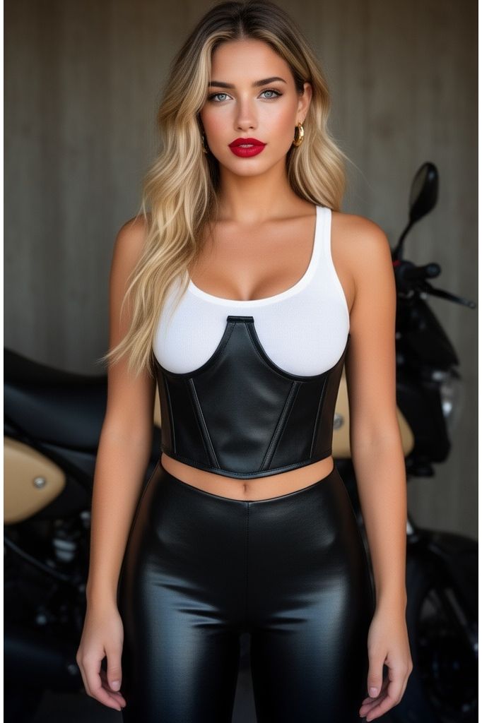 Lavish Black Faux Leather Underwire Cincher Corset