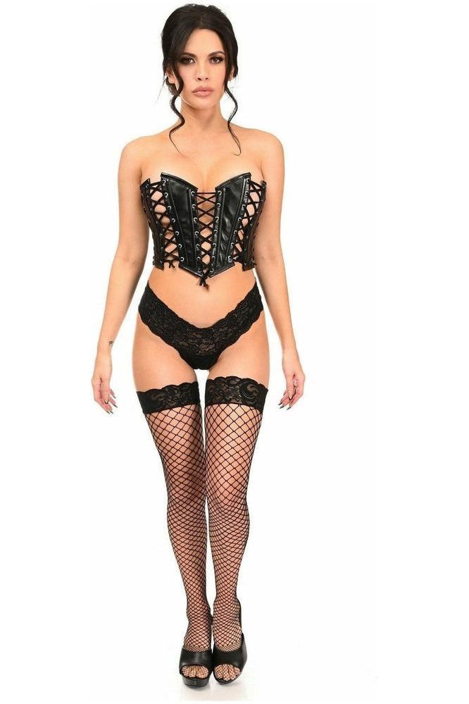 Lavish Black Faux Leather w/Black Lacing Lace-Up Bustier