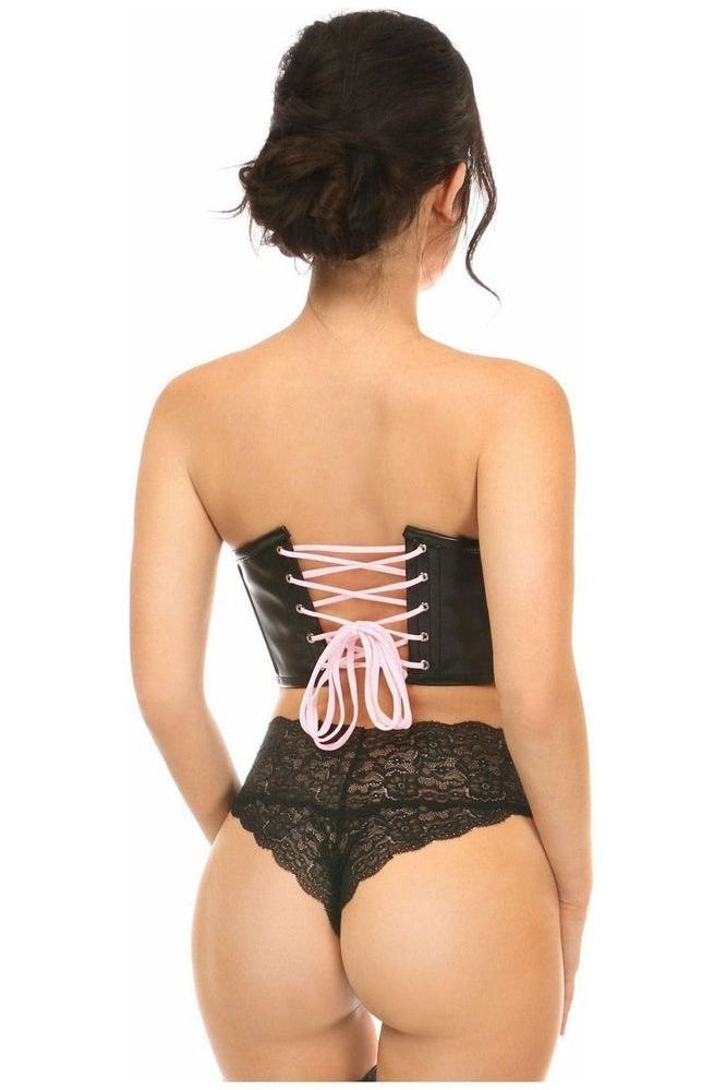 Lavish Black Faux Leather w/Pink Lace-Up Bustier