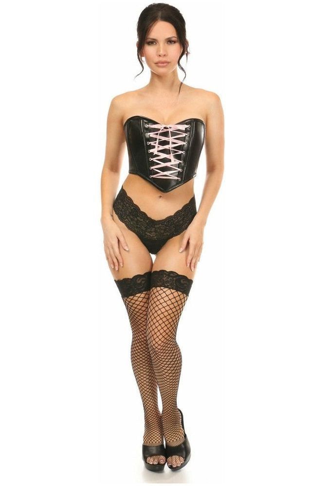 Lavish Black Faux Leather w/Pink Lace-Up Bustier